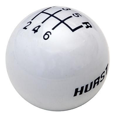 6 speed RUR imprinted shift knob WHITE: 3/8"-16 for Hurst chrome sticks