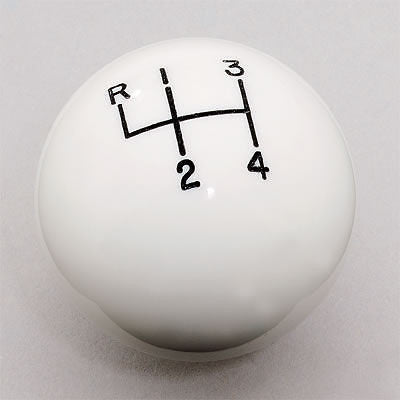 4 speed RUL engraved shift knob WHITE: 5/16"-18 for GM / Muncie chrome shifters