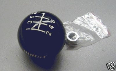 6 speed RUR imprinted shift knob BLACK: 3/8"-16 for Hurst chrome sticks