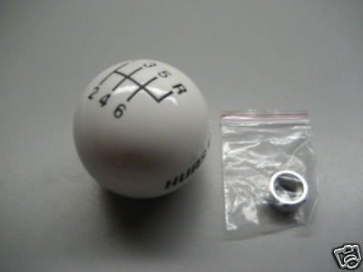 6 speed RUR logo imprinted shift knob WHITE: 3/8