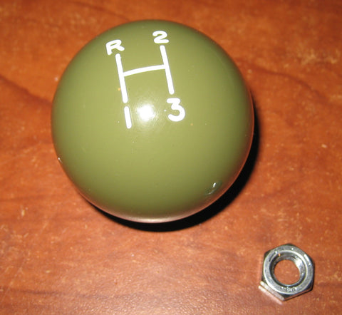 3 speed engraved shift knob OLIVE GREEN: 5/16"-24 for 1941-1978 Jeep CJ